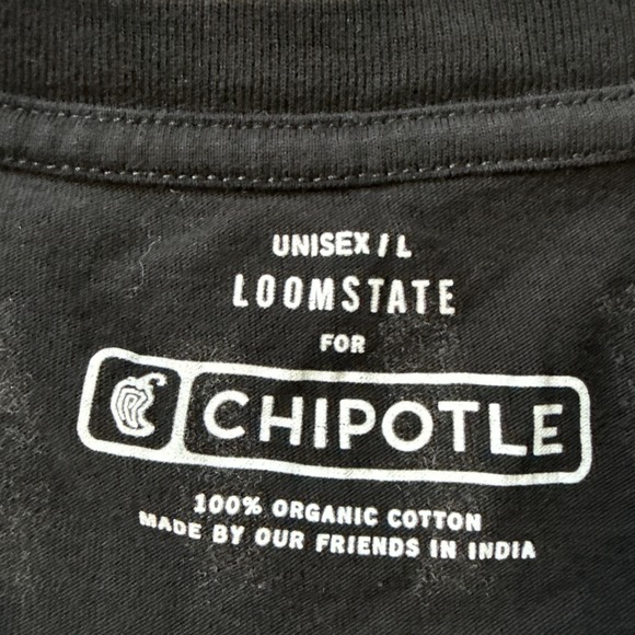 Chipotle Employee Uniform Sz L Black Loomstate Organic Tee Keeping it Real - Picture 4 of 6